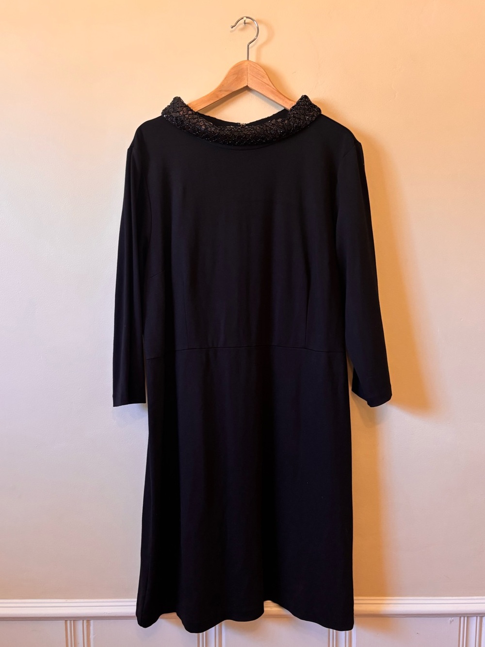 Talbots Classic Black Sequined Collar Women's Dress Size 18 Dressy Midi